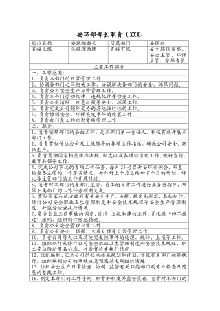 安环部门和各岗位职责汇总