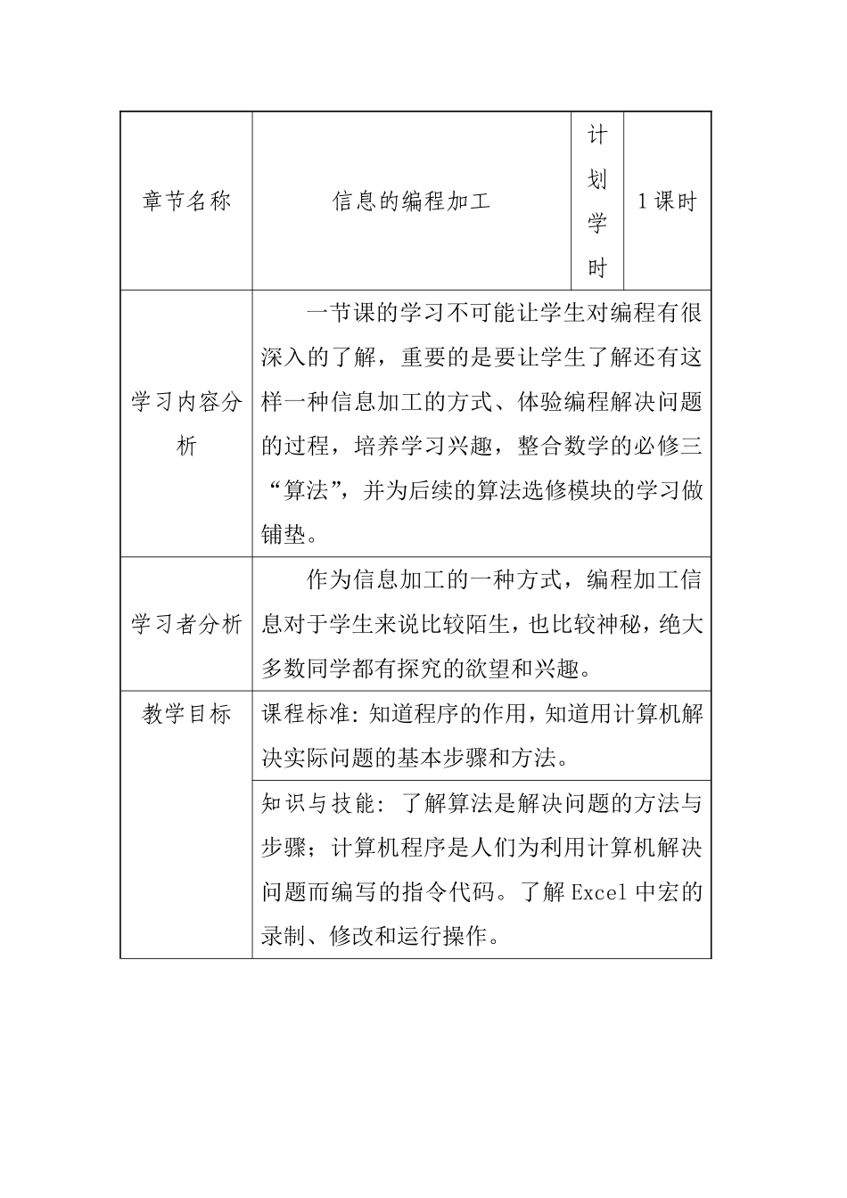 小学五年级信息科学信息的编程加工教学设计_第1页