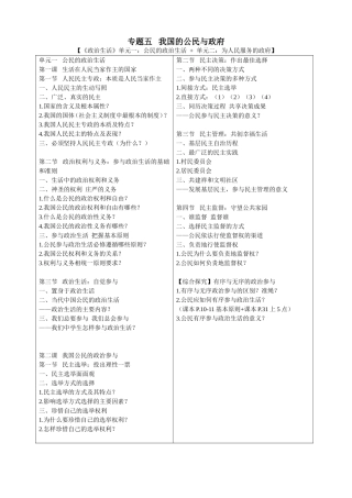 专题五我国的公民与政府知识点梳理汇总