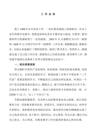 专业技术工作总结 中学教师