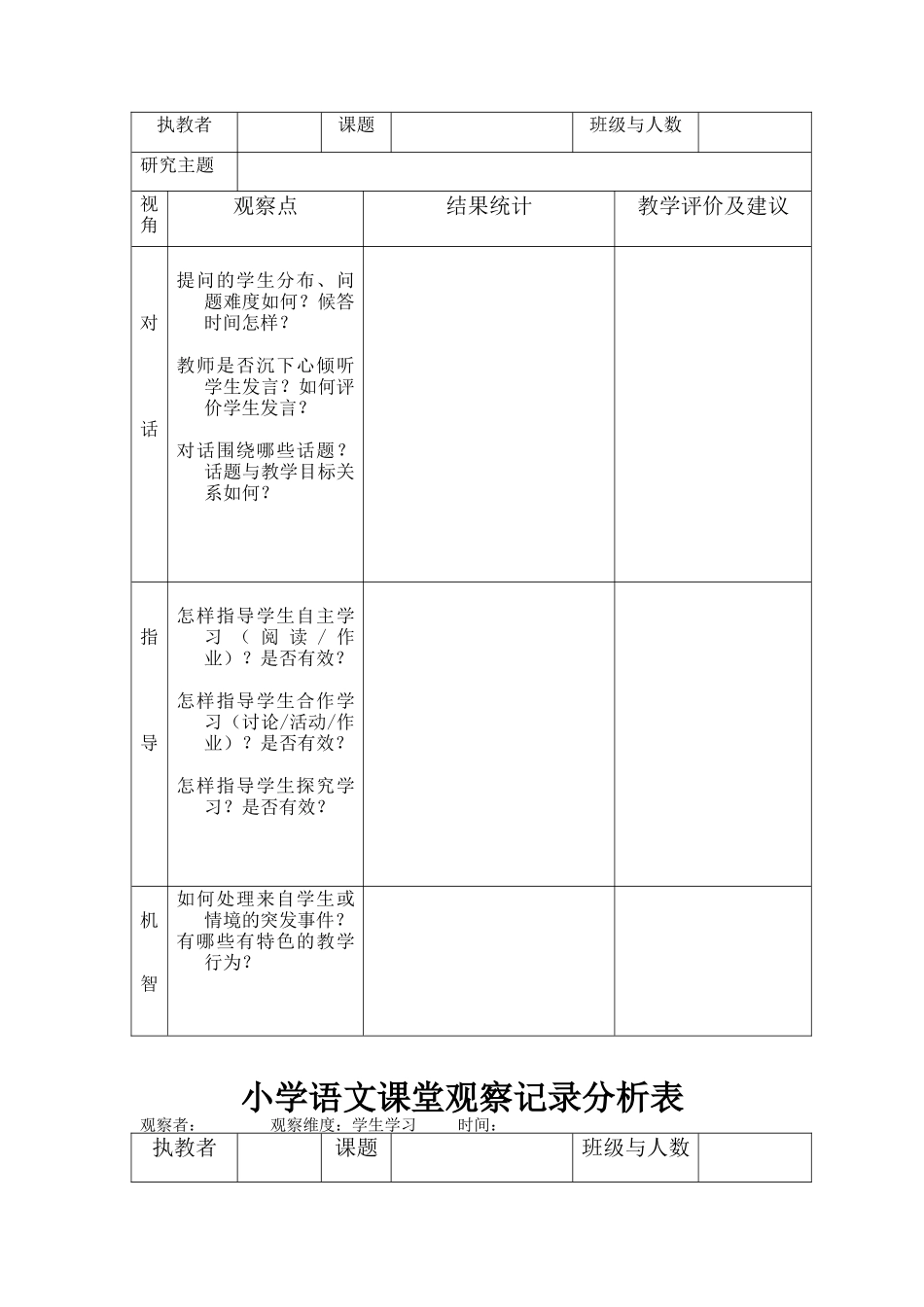 小学语文课堂观察记录分析表_第2页