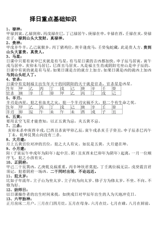 择日重点基础知识