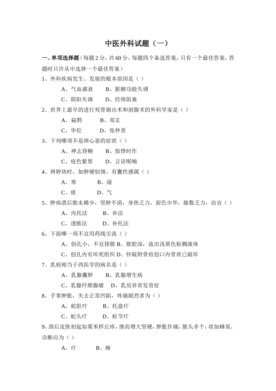 中医外科试题_第1页