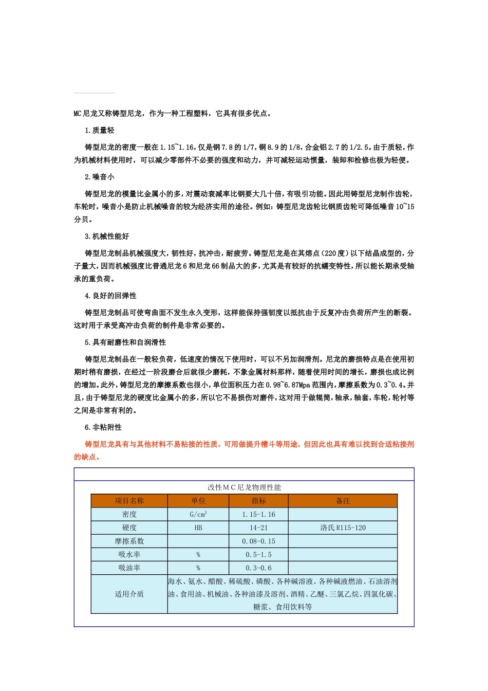 改性ＭＣ尼龙物材料性能_第1页