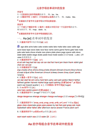 元音字母在单词中的发音