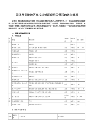 国外及香港地区高校机械原理相关课程的教学概况