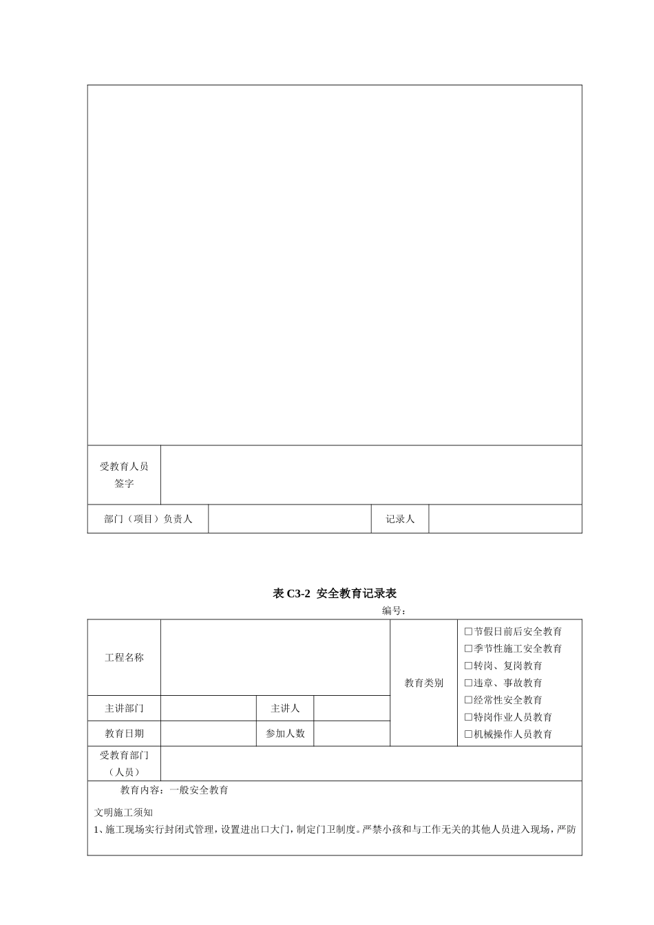 住宅各施工班组安全教育记录表_第2页