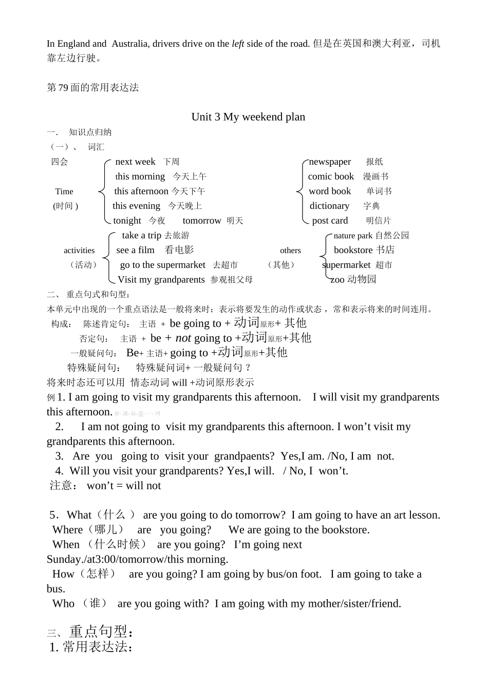 六年级英语PEP上册知识总结_第3页