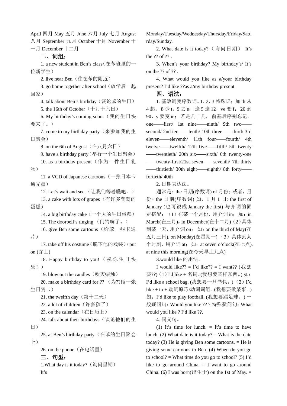 牛津小学英语6A各单元整理笔记_第2页