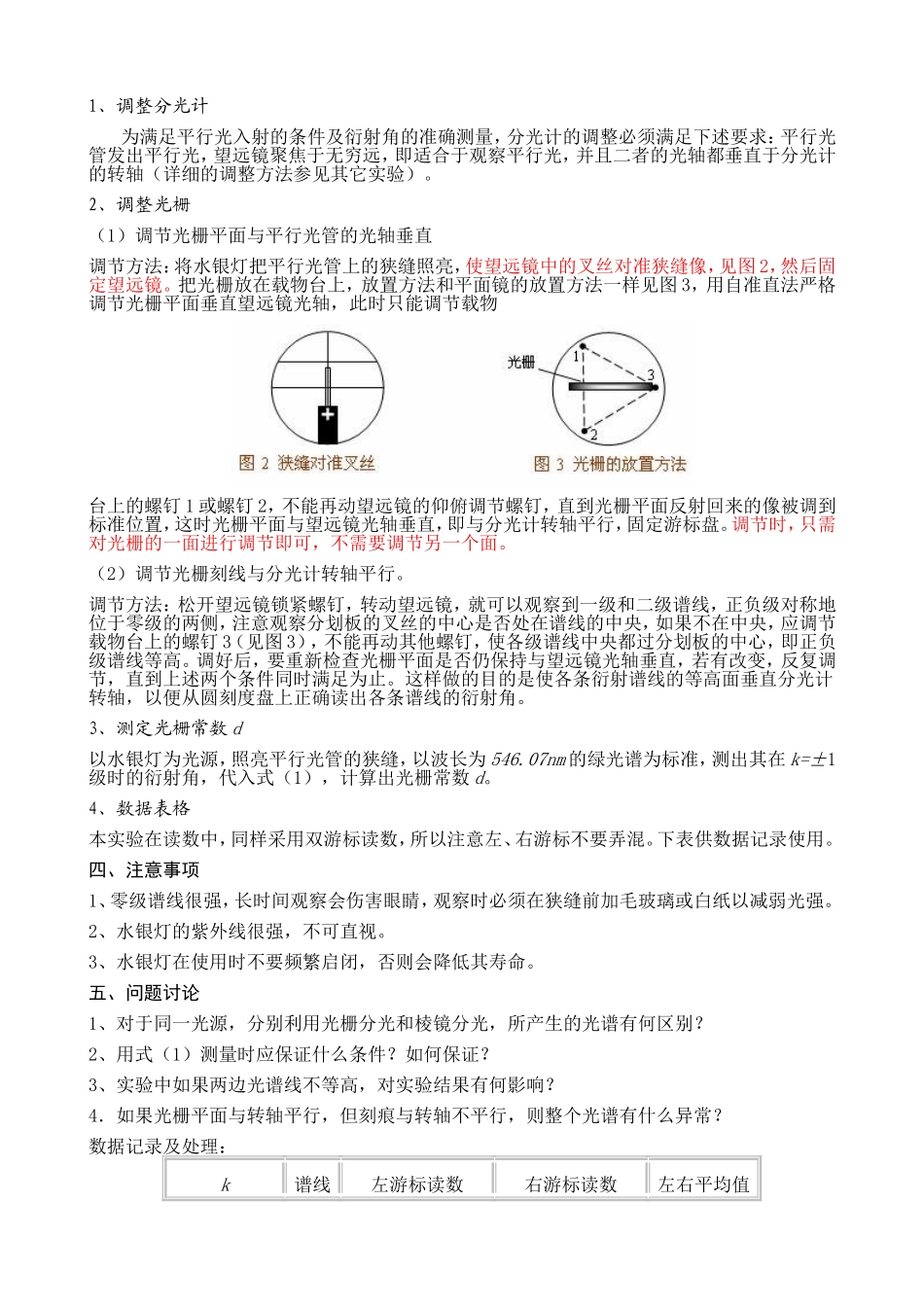实验五衍射光栅测定光波波长_第2页