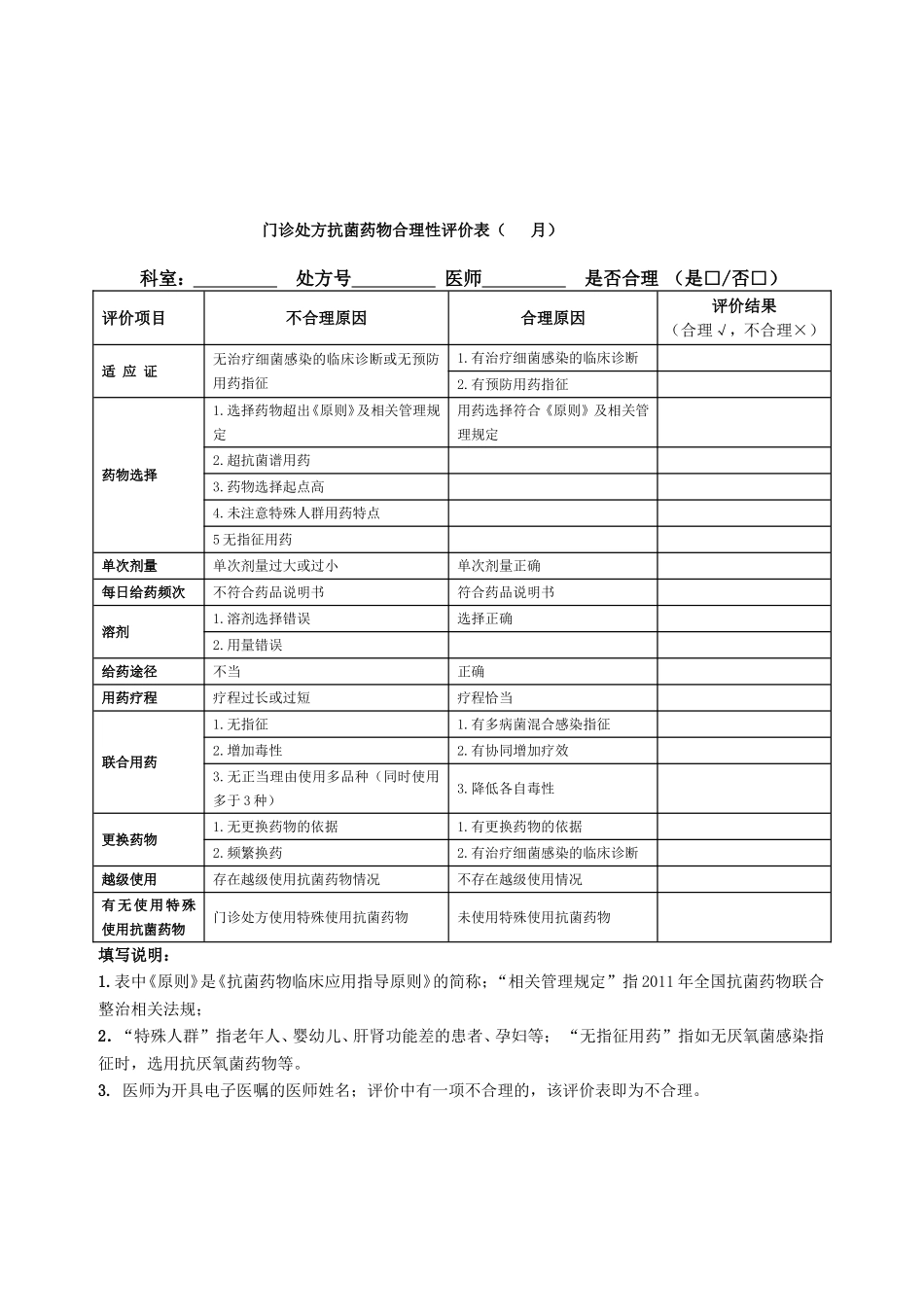 手术病历抗菌药物合理性评价表_第3页