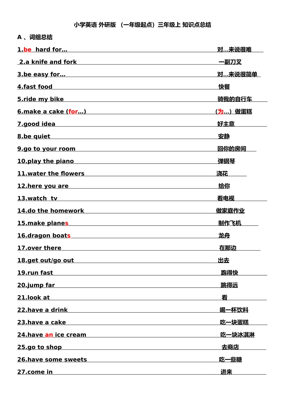 小学英语外研版（一年级起点）三年级上知识点总结_第1页