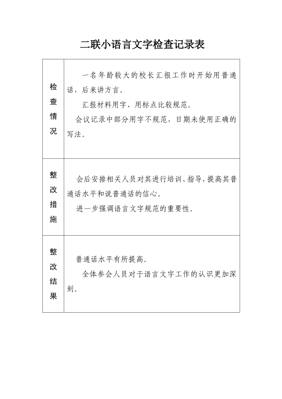 小语言文字检查记录表_第1页