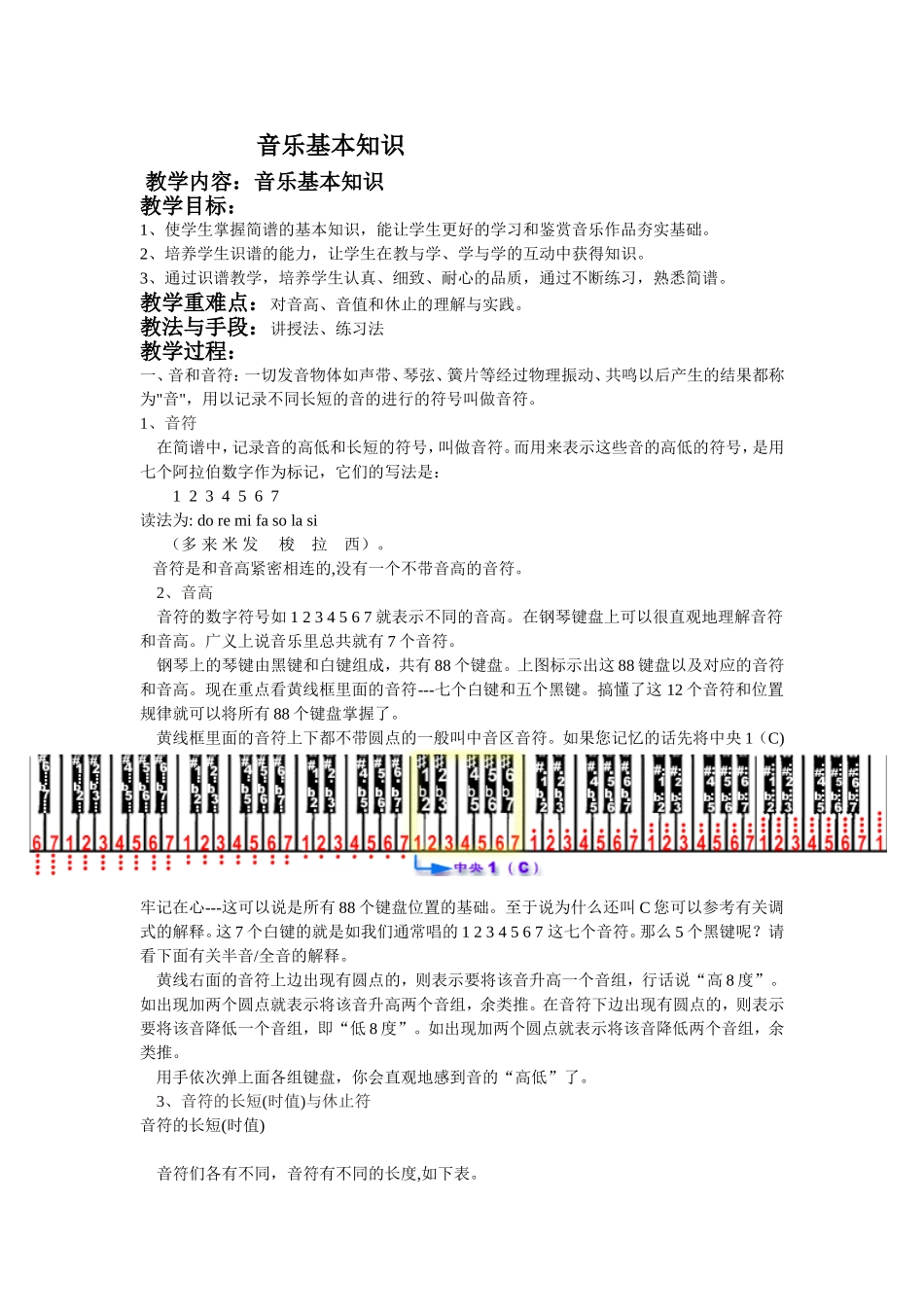 音乐基本知识  教学设计_第1页