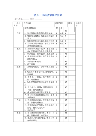 幼儿一日活动常规评价表
