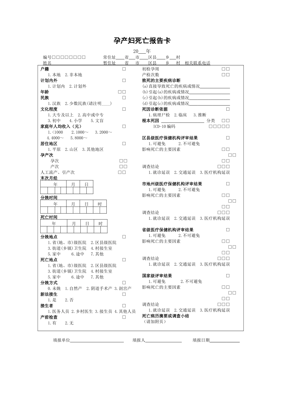 孕产妇死亡报告卡_第1页