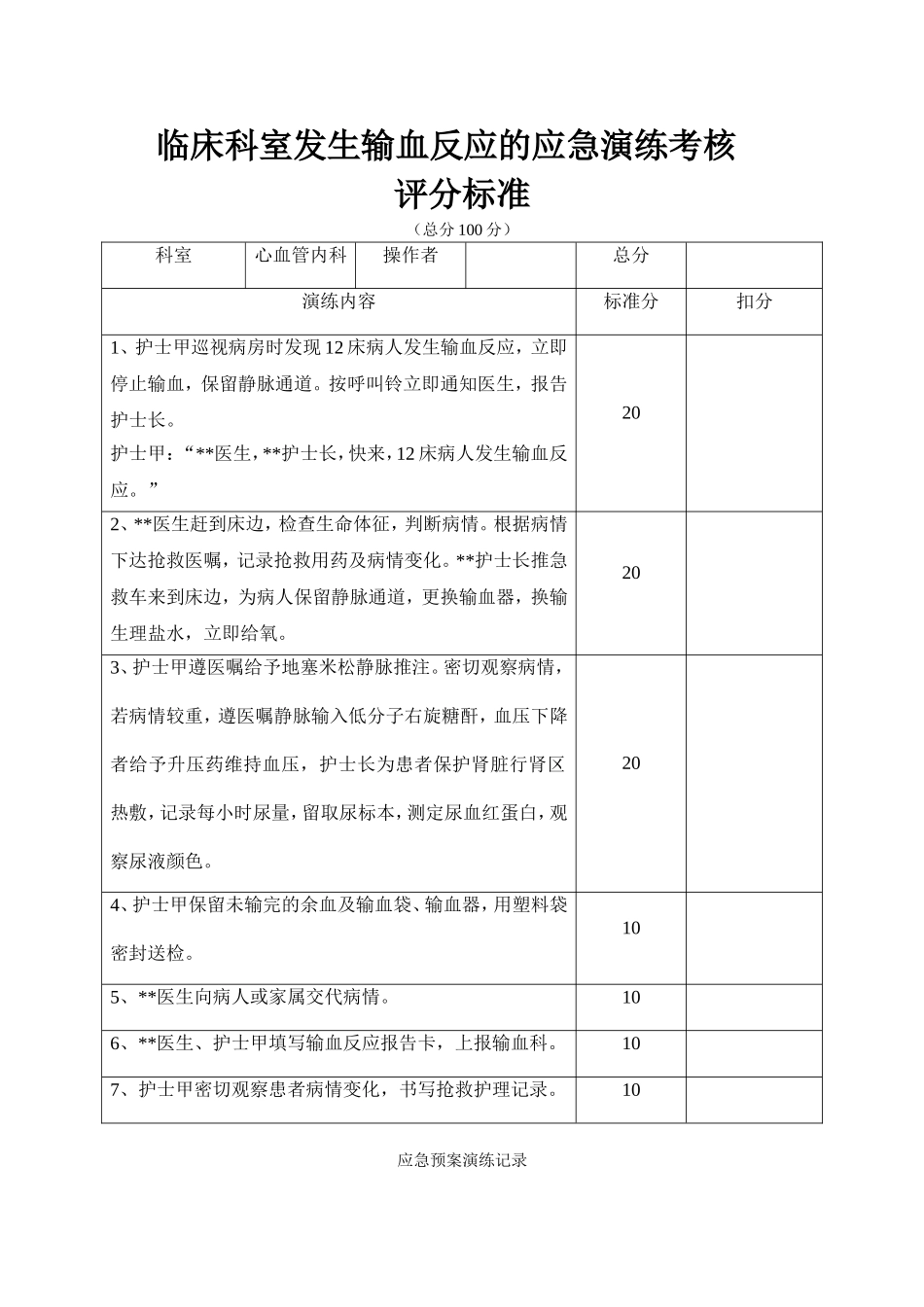 病人发生输血反应时的应急演练方案_第3页