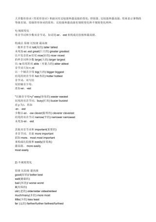大多数形容词（性质形容词）和副词比较级和最高级知识点梳理汇总