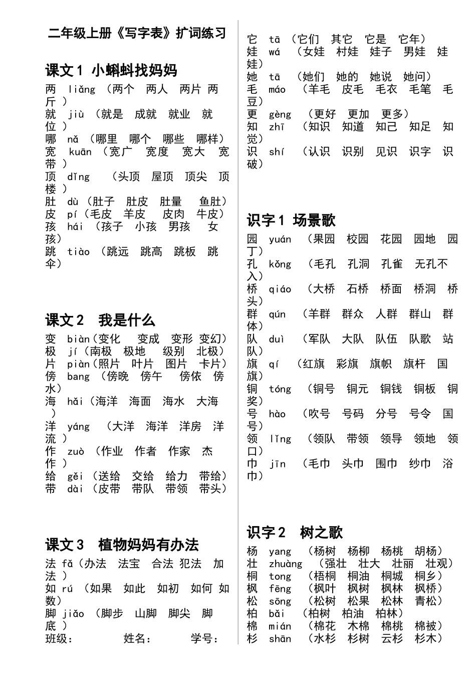 二年级上册《写字表》扩词练习_第1页
