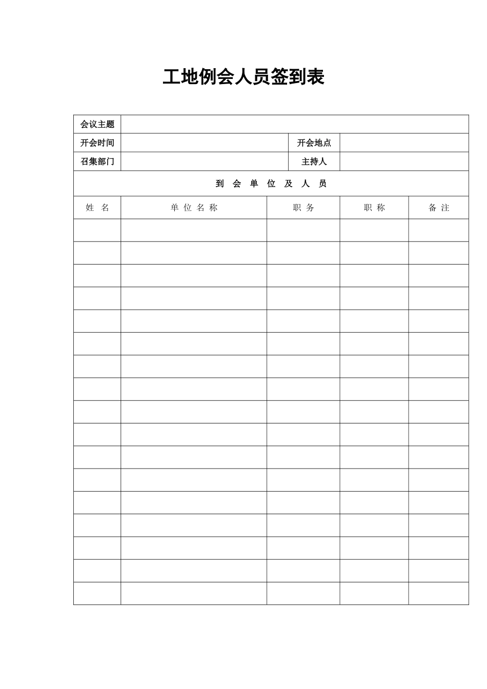 工地例会人员签到表 _第1页