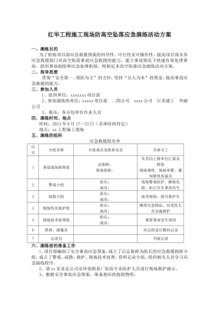红华工程施工现场防高空坠落应急演练活动方案