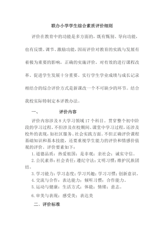 联办小学学生综合素质评价细则