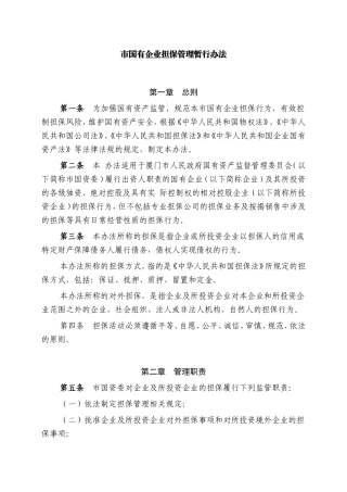 市国有企业担保管理暂行办法
