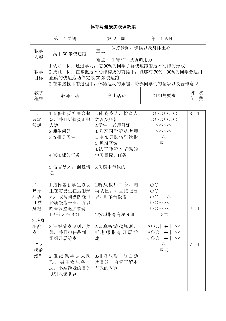 体育与健康实践课教案 高中50米快速跑_第1页