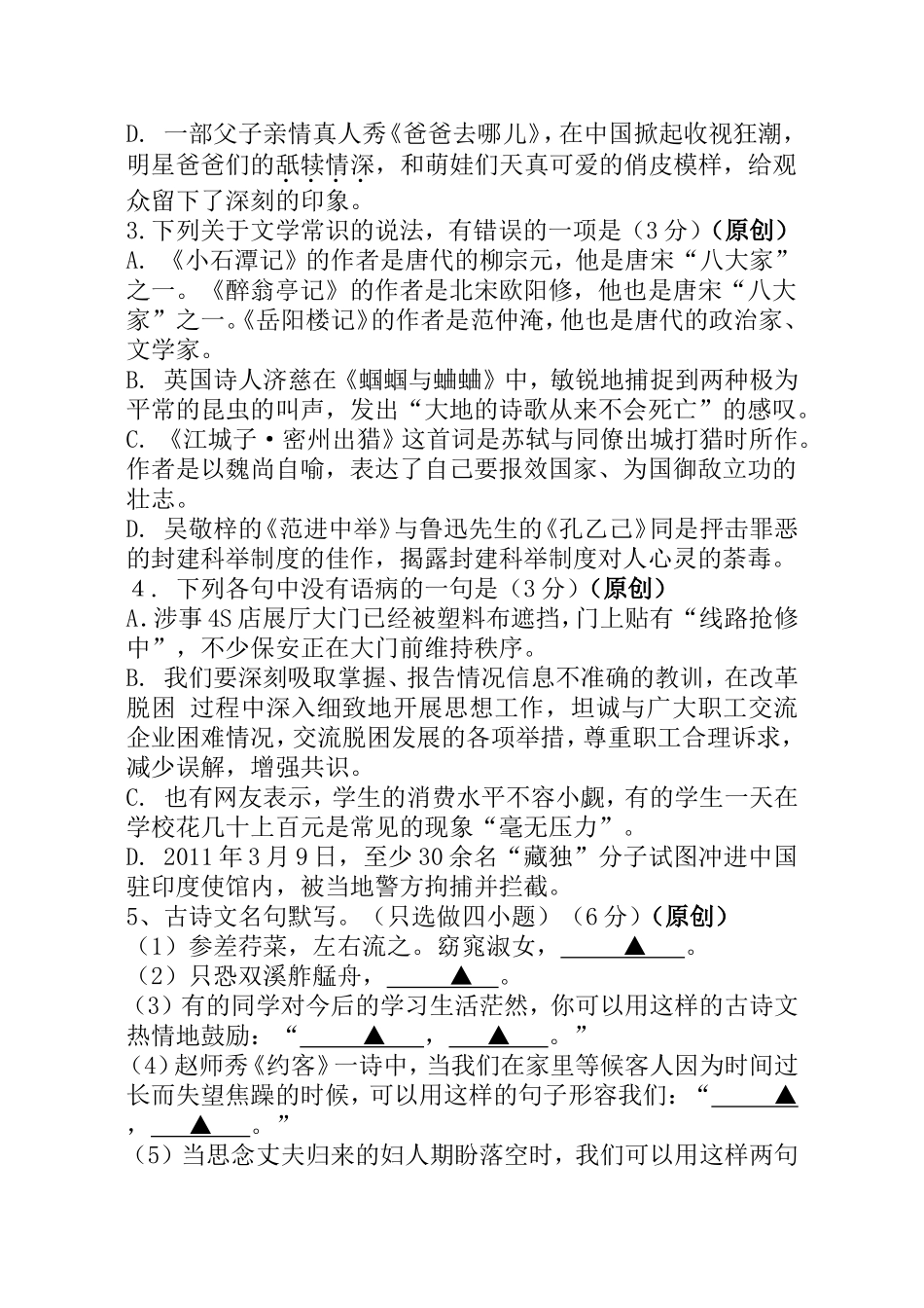 中考语文模拟试卷_第2页