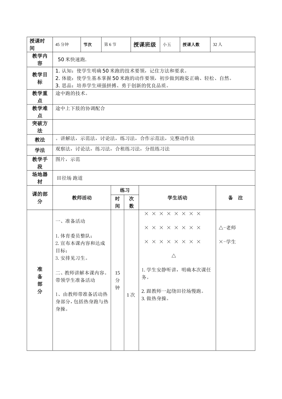 50米快速跑 教学设计_第1页