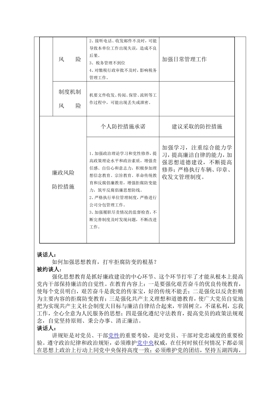XXXX单位廉政提醒谈话情况记录表_第2页