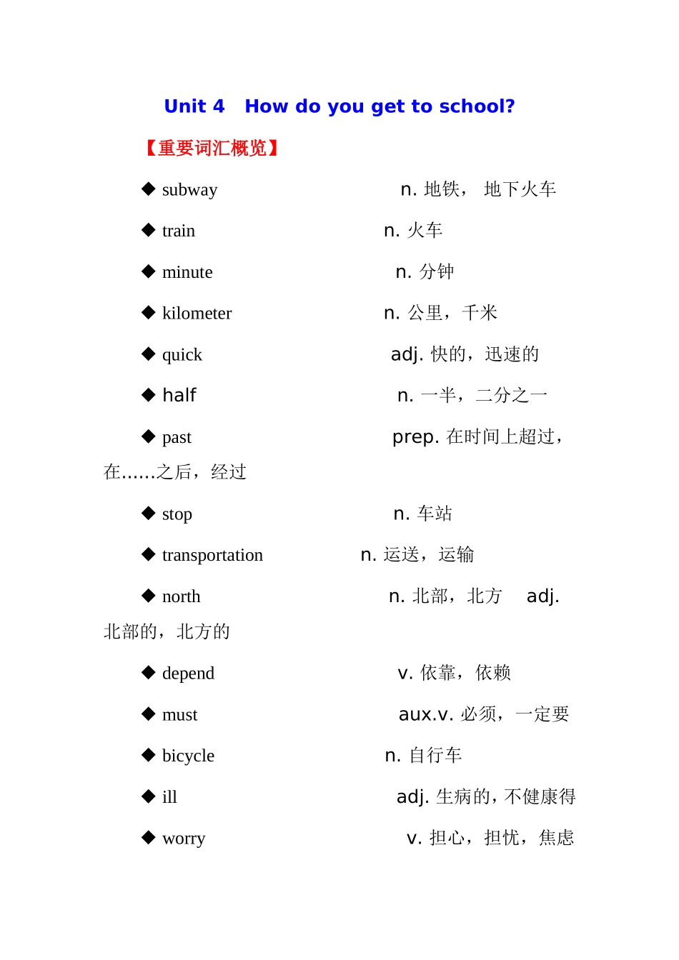 Unit4Howdoyougettoschool英语课程知识点梳理汇总_第1页