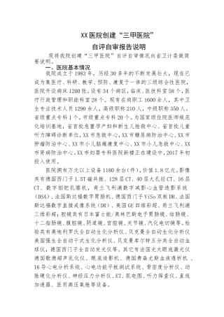 XX医院创建“三甲医院”自评自审报告说明