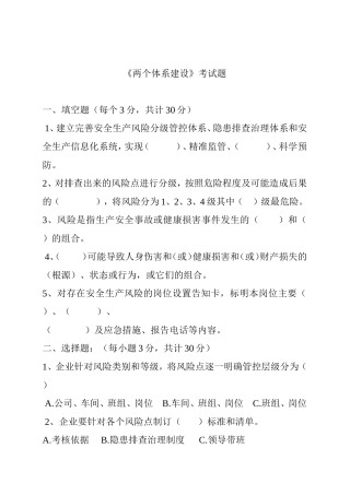 安全风险防控等两个体系《两个体系建设》考试题