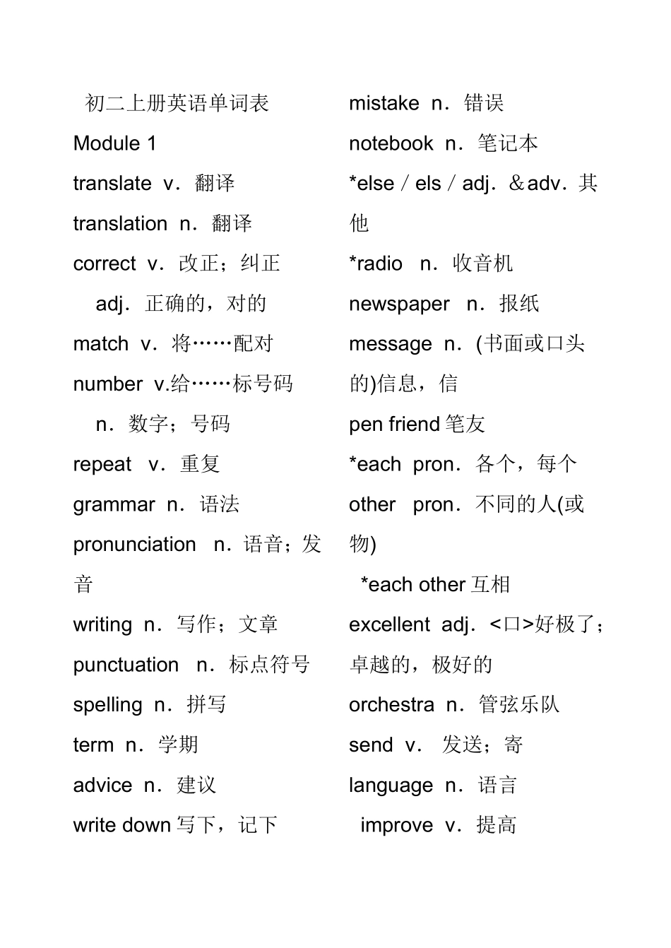 初二上册英语单词表_第1页