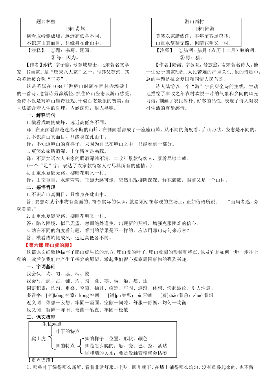 第二单元古诗二首题西林壁游山西村知识点整理_第2页