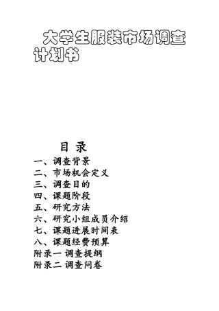 大学生服装市场调查计划书