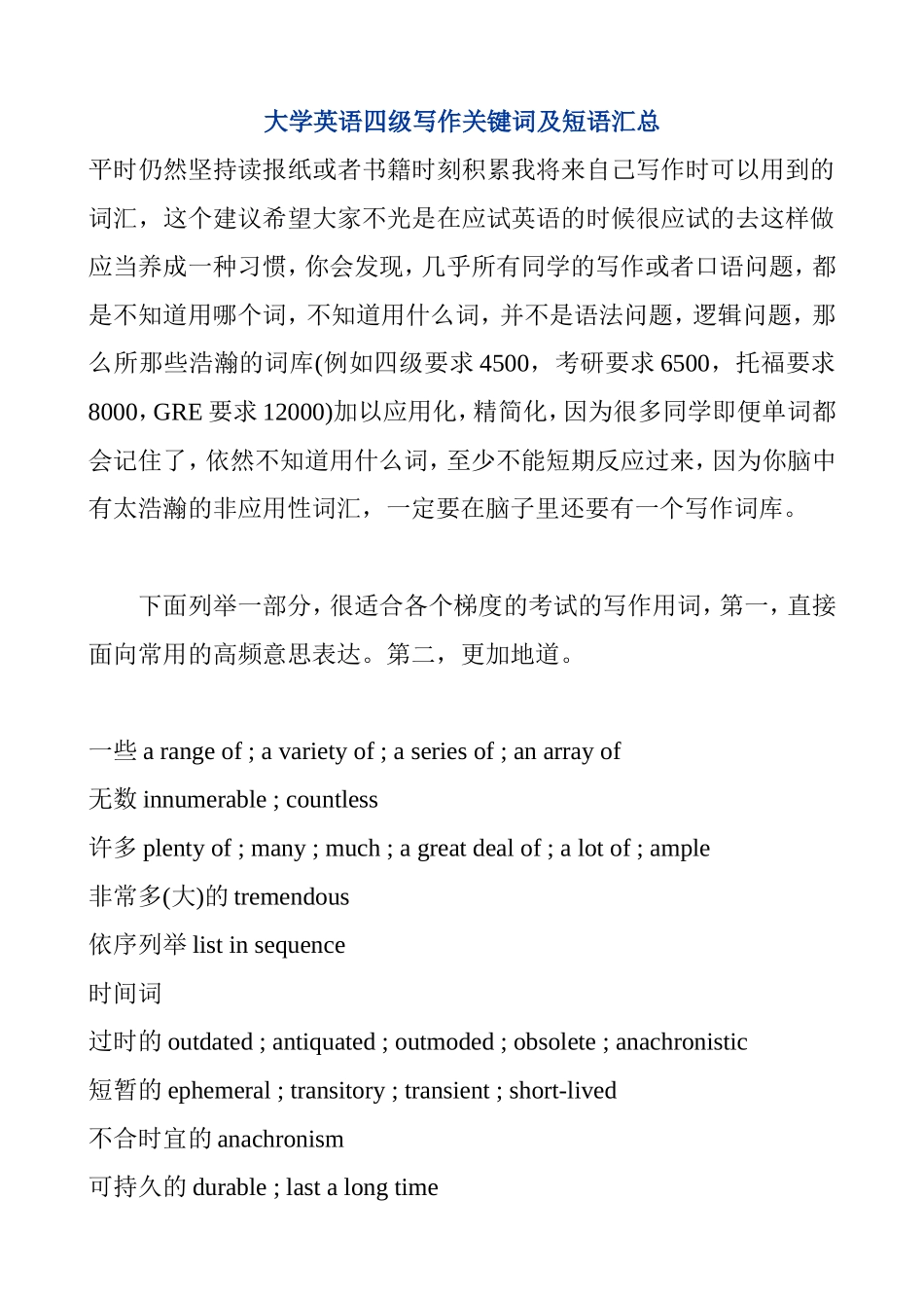 大学英语四级写作关键词及短语汇总_第1页