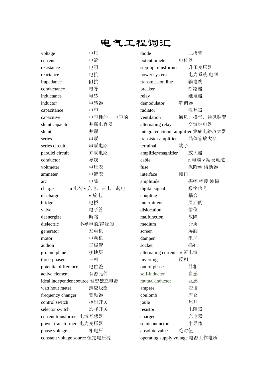 电气工程英语词汇汇总_第1页