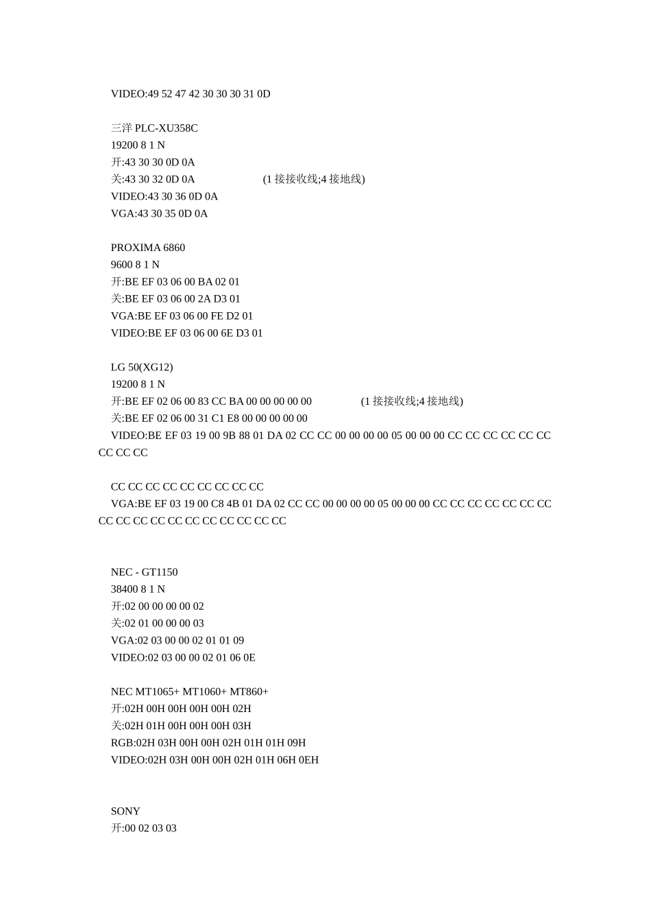 各种投影机的控制代码 梳理汇总_第2页