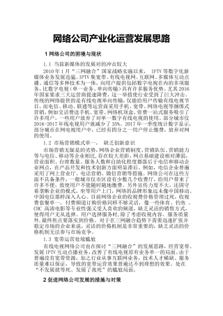 广电网络公司产业化运营发展思路