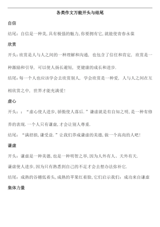 各类作文万能开头与结尾知识点梳理汇总