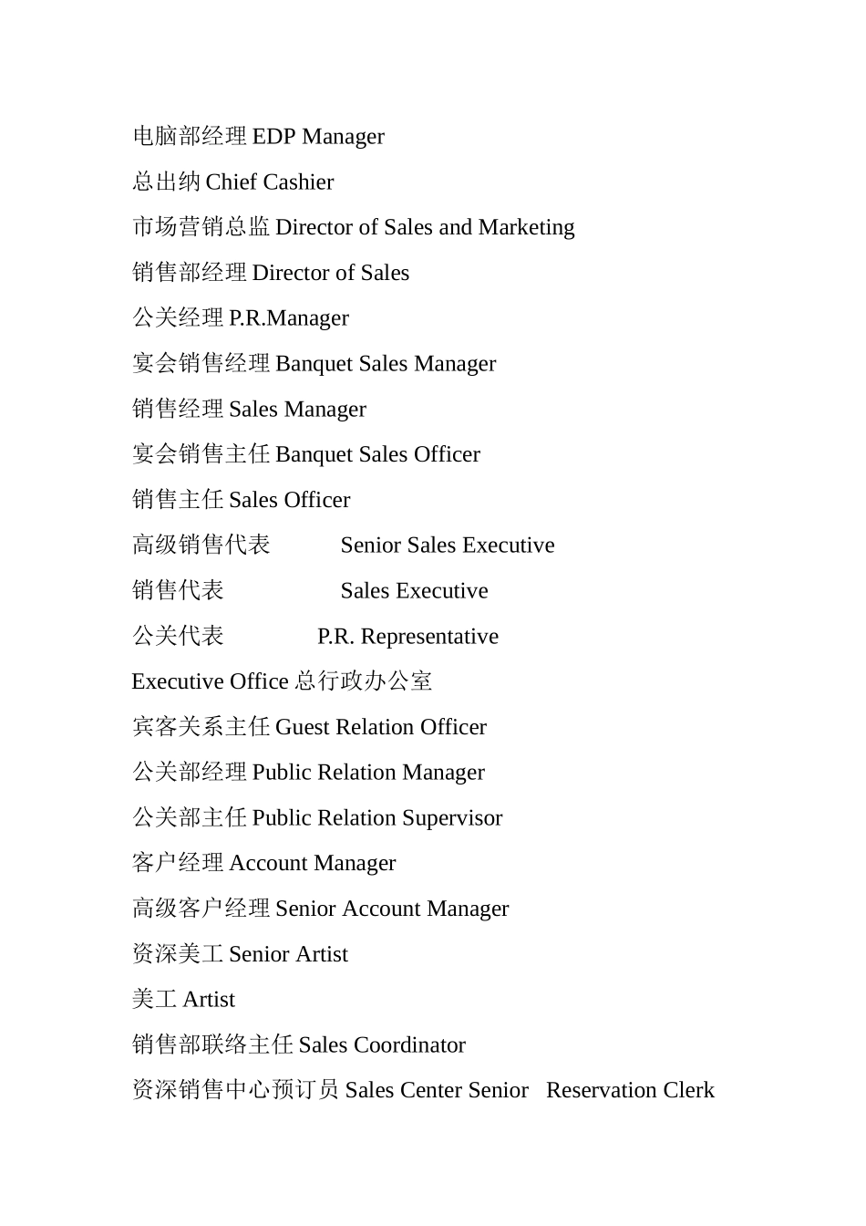 酒店职位英文缩写大全汇总_第3页