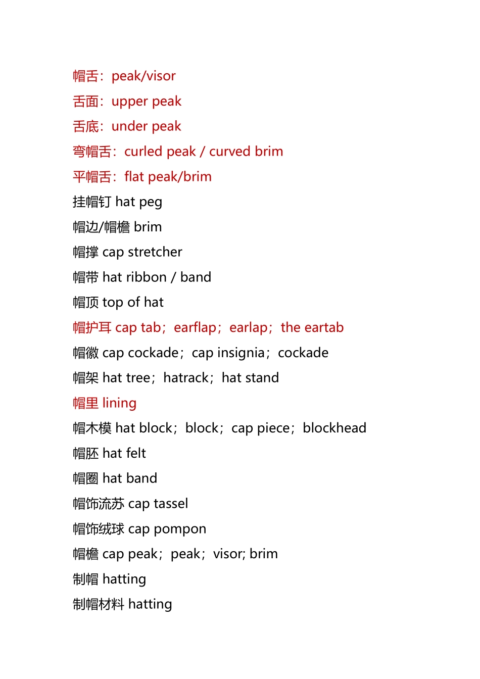 帽子相关术语（标红的常用）英语知识点梳理汇总_第2页