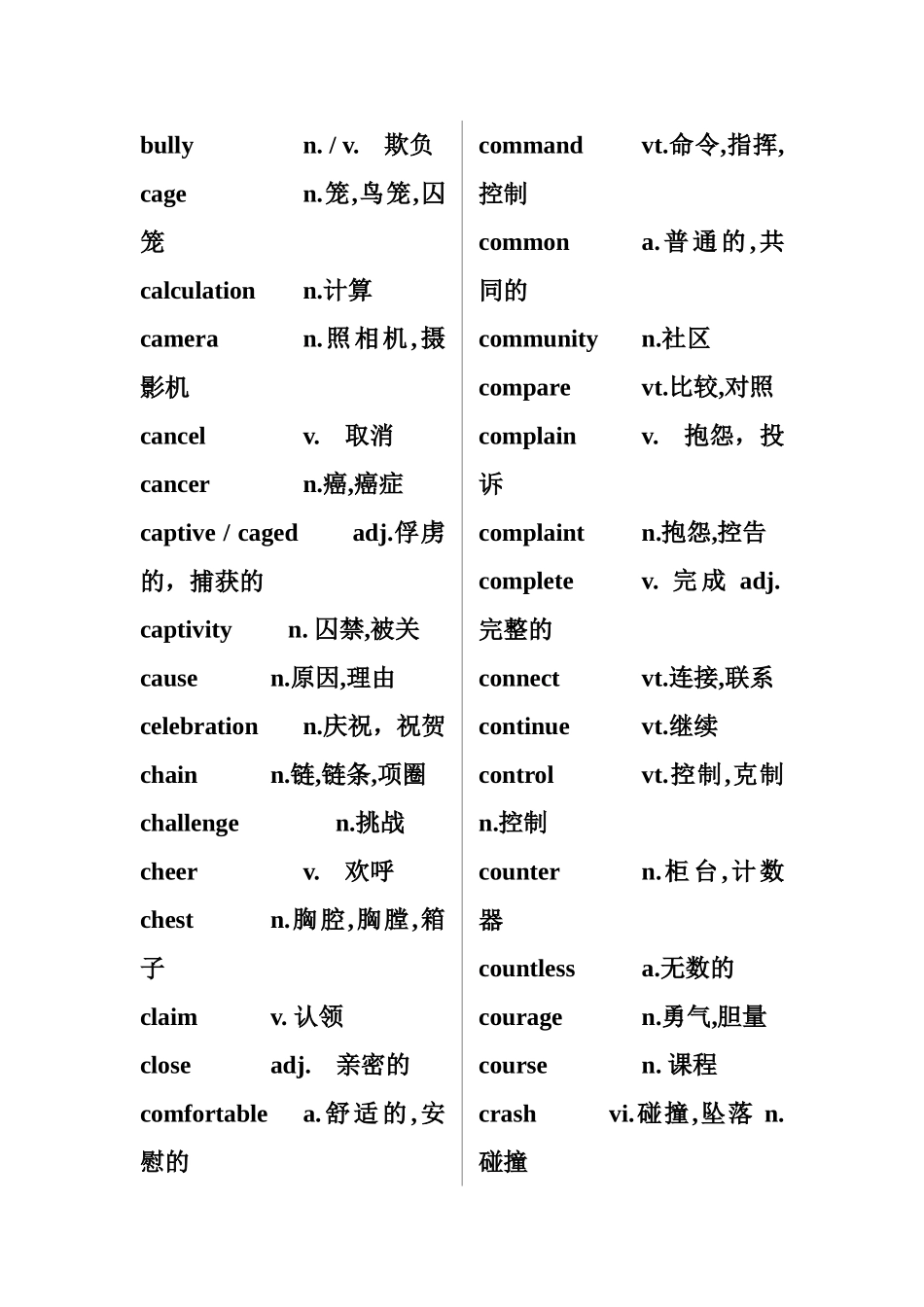 历年英语中考真题阅读完型核心单词_第2页