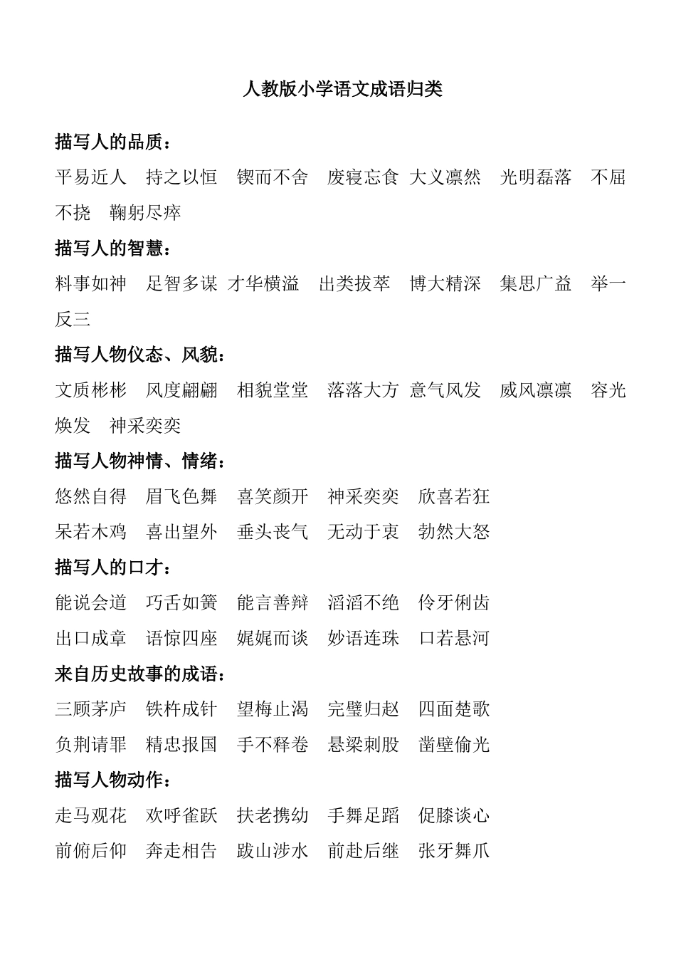 人教版小学语文成语归类梳理汇总_第1页