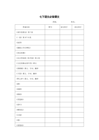 七年级下册语文必背课文