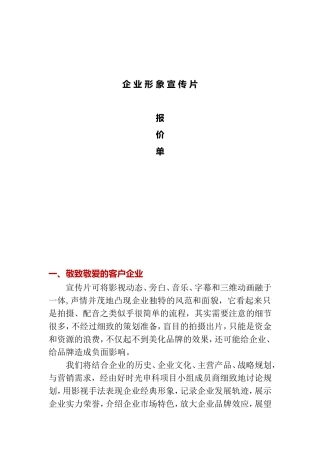 企业形象宣传片计划