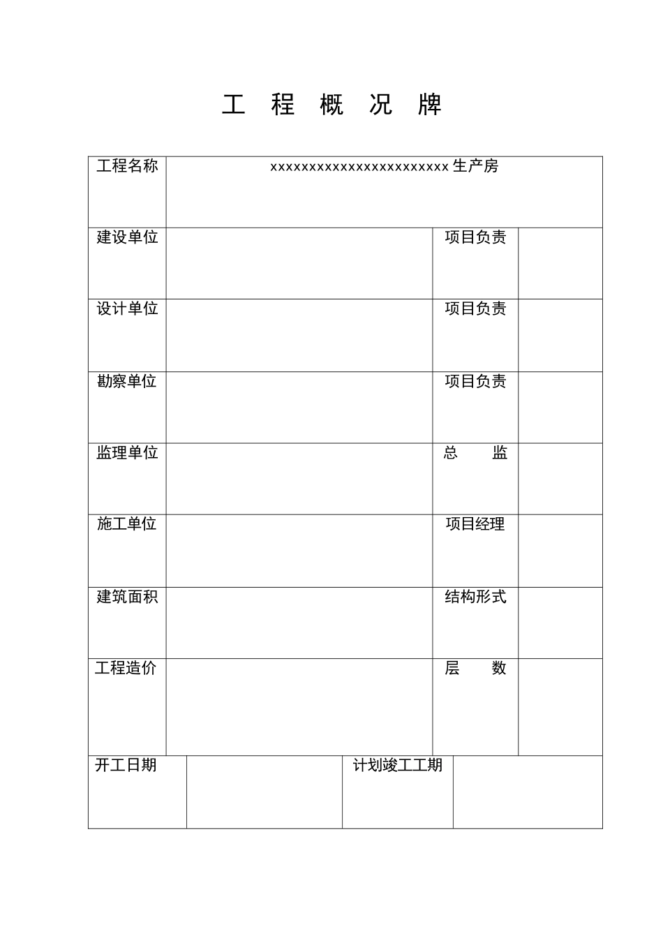 生产房工程概况牌_第1页