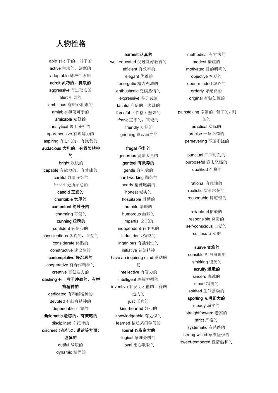 人物性格等与人相关的英语单词汇总_第1页